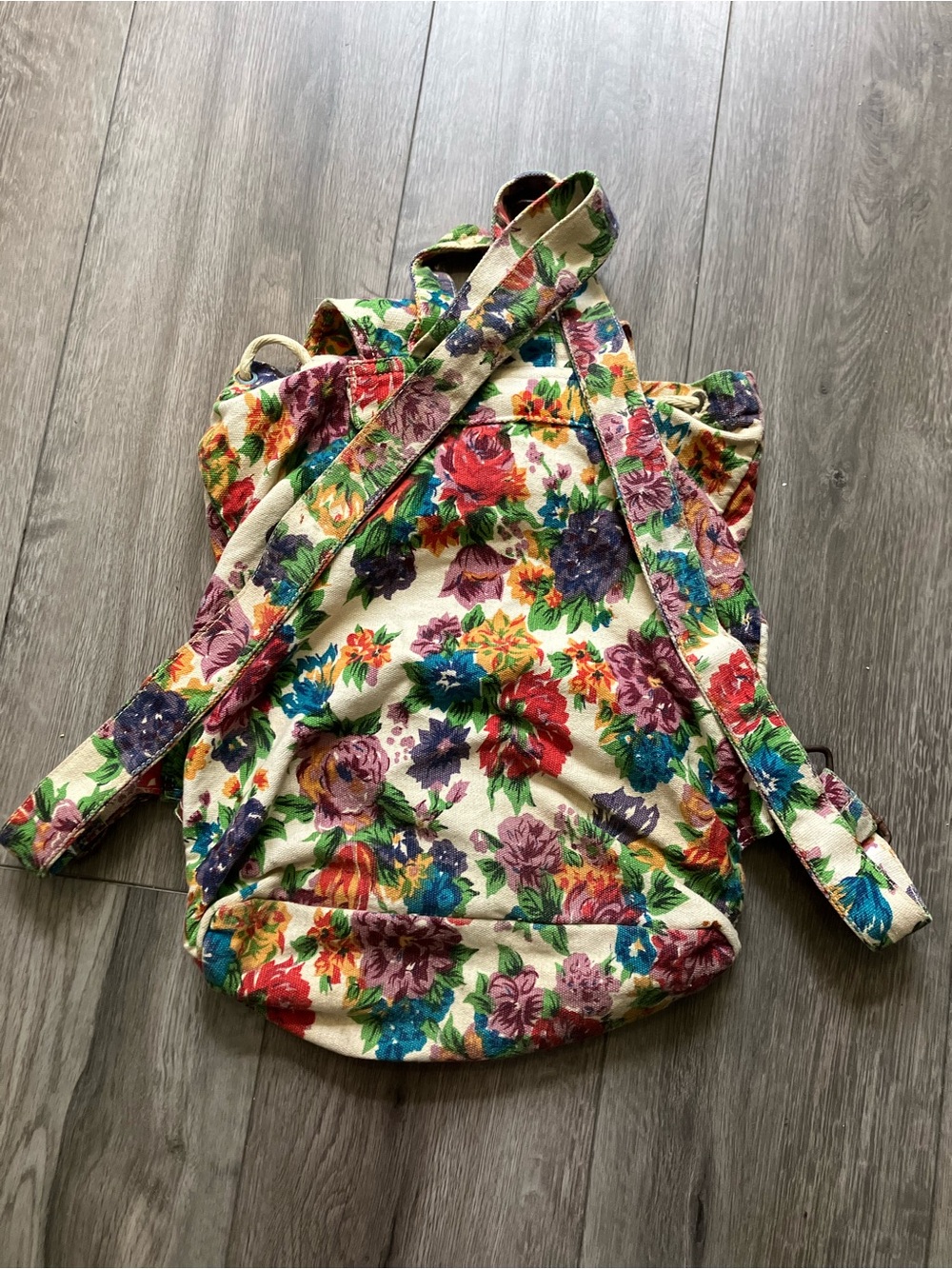 Vintage Floral Print Canvas Backpack Drawstring Travel Rucksack Bag - Picture 8 of 13
